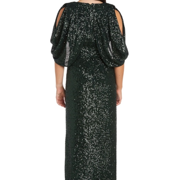NWT Nightway Women's V-Neck Cape-Back Sequin Gown, Pine - Picture 2 of 5